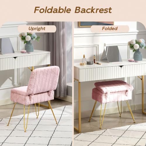 Vanity Chair with Storage | Comfy Ottoman with Folding Back - Image 6