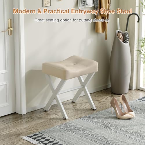 Memobarco 18-Inch Leather Vanity Stool Chair, Beige Makeup Stool - Image 6