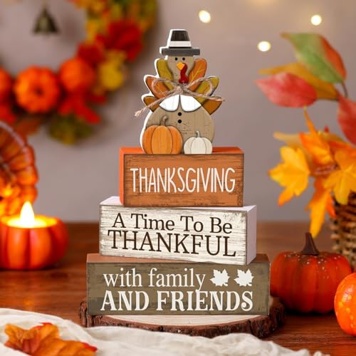 Lineshading 4 Pcs Fall Decoration For Home Wooden Thanksgiving Turkey Decor - Image 2