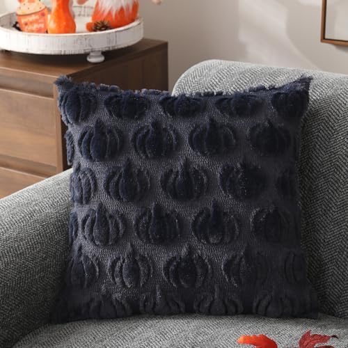 DFXSZ Fall Pillow Covers 16x16 2Pcs Navy Blue Pumpkin Fall Decorations - Image 3