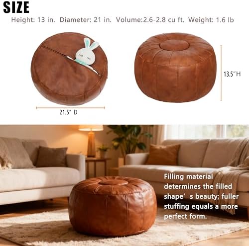 Thgonwid Unstuffed Moroccan Ottoman Pouf Cover, Ottoman Footstool Storage Solution, Bean Bag Chair, Foot Rest, Brown - Image 3