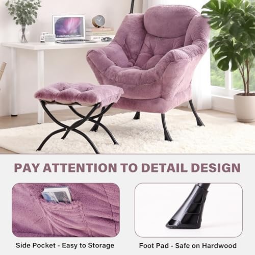 Tiita Lazy Chair with Ottoman, Comfy Reading Accent Chair, Plush Purple - Image 5