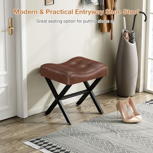 Memobarco 18-Inch Large Leather Vanity Stool Chair, Dark Brown Makeup Stool - Image 6