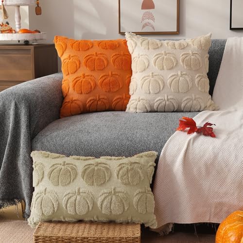 DFXSZ Fall Pillow Covers 12x20 2Pcs Beige Pumpkin Fall Decorations for Home - Image 4