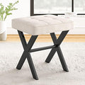 LUE BONA Ottoman Foot Stool Vanity Stool, Square Linen X-Leg Foot Rest Ottoman Makeup Stool, Small Stool Chair for Vanity, Modern Padded Vanity Seat for Makeup Room, Living Room, Bathroom, Linen Color by LUEBONA