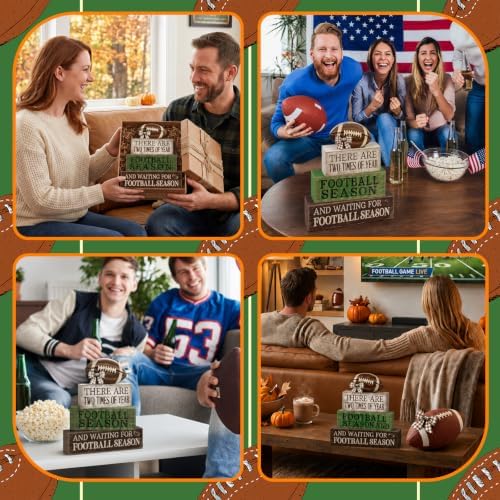 Lineshading 4 Pcs Football Tiered Tray Decor Wood Blocks Stackable Table - Image 5