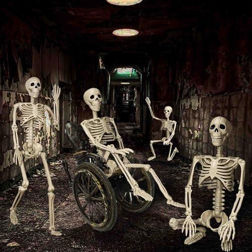 36" Skeleton Halloween Decorations, 3ft Life Size Human Skeleton with Full Body Movable Posable Joints Skeleton, Halloween Skeletons with 20 Spiders for Yard Haunted House Props Indoor Outdoor Decor - Image 6