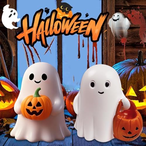 White Decorative Halloween Ghost Figurine (Yellow Pumpkin Ghost) - Image 5