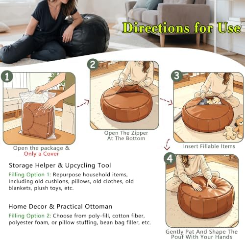 Thgonwid Unstuffed Moroccan Ottoman Pouf Cover, Ottoman Footstool Storage Solution, Bean Bag Chair, Foot Rest, Black - Image 5