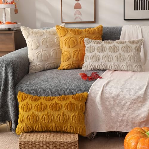 DFXSZ Fall Pillow Covers 12x20 2Pcs Beige Pumpkin Fall Decorations for Home - Image 4