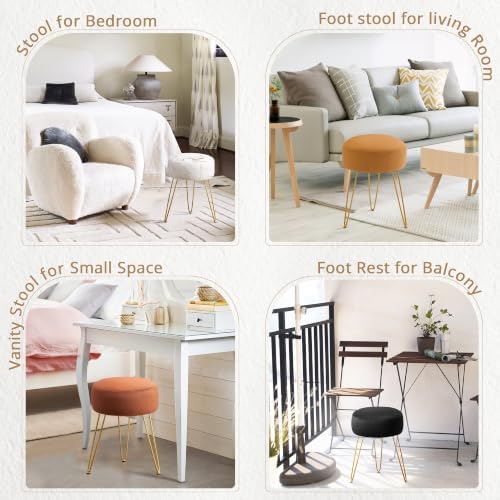 LUE BONA Vanity Stool, Mustard Yellow Vanity Stools for Makeup Room, Round Ottoman Foot Stool, Suede Footrest Vanity Chair for Bathroom Vanity, Bedroom, Living Room, Entryway, Offices - Image 7