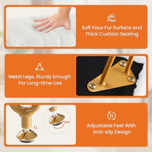 OLIXIS Vanity Stool Chair Faux Fur with Storage, Soft Ottoman 4 Metal Legs with Anti-Slip Feet, Makeup Cute Soft Small Footstool, Modern Style Faux Fur Seat for Makeup, Bedroom Dresser, Ivory - Image 4