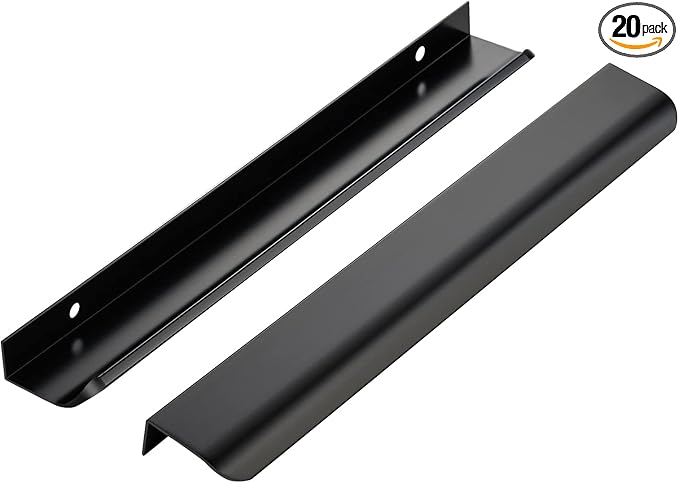 Ravinte Hardware 20 Pack Black Cabinet Handles, 11.8 Inch (300mm) Finger Edge Pulls, 8.8 Inch Hole Center, Finger Pulls for Cabinets