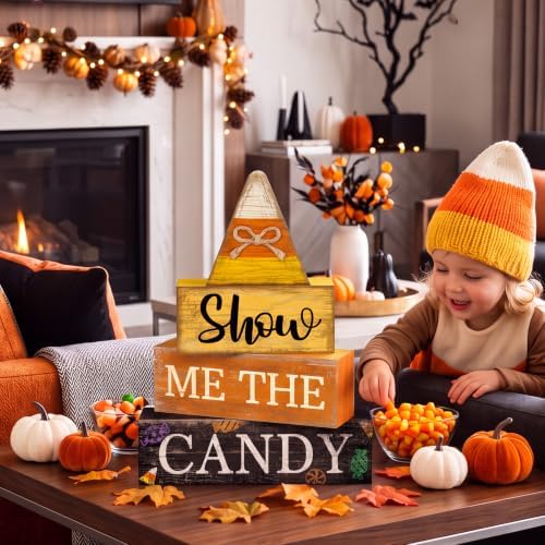 Lineshading 4 Pcs Halloween Table Decoration Candy Corn Wooden Stacked Sign - Image 4