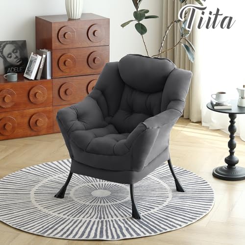 Tiita Lazy Chair for Adults, Comfy Reading Accent Chair, Dark Grey Single - Image 6