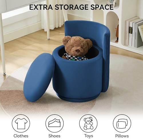 WUTUTUEE Velvet Vanity Chair with Storage, 360° Swivel Makeup Chair with Wave Back, No Assembly Small Accent Stool for Bedroom, Dressing, Living Room, Blue - Image 5