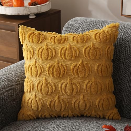 DFXSZ Fall Pillow Covers 20x20 2Pcs Yellow Pumpkin Fall Decoration for Home - Image 3