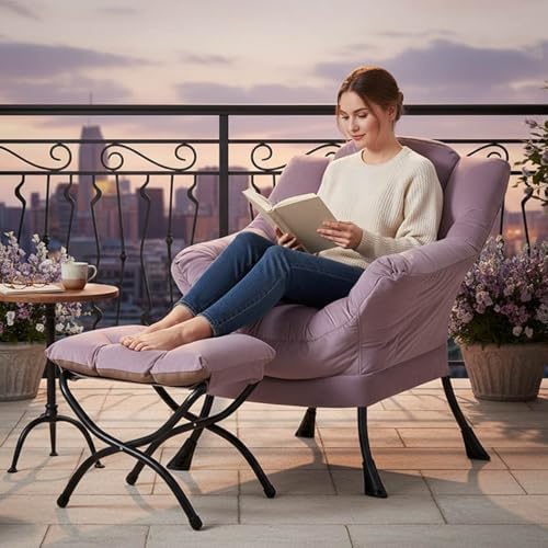 Tiita Lazy Chair with Ottoman, Comfy Reading Accent Chair, Light Purple - Image 3