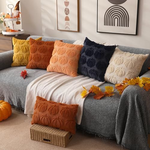 DFXSZ Fall Pillow Covers 20x20 2Pcs Light Orange Pumpkin Fall Decorations - Image 4