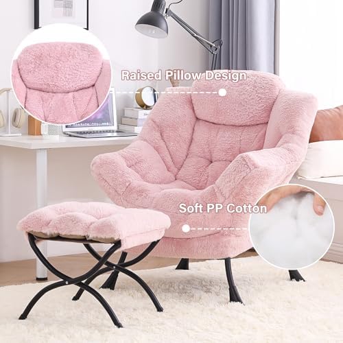 Tiita Lazy Chair with Ottoman, Comfy Reading Accent Chair, Plush Pink - Image 4
