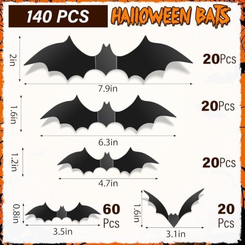 140Pcs Bats Halloween Decor, Real Scary Bat Stickers for Halloween Party - Image 2