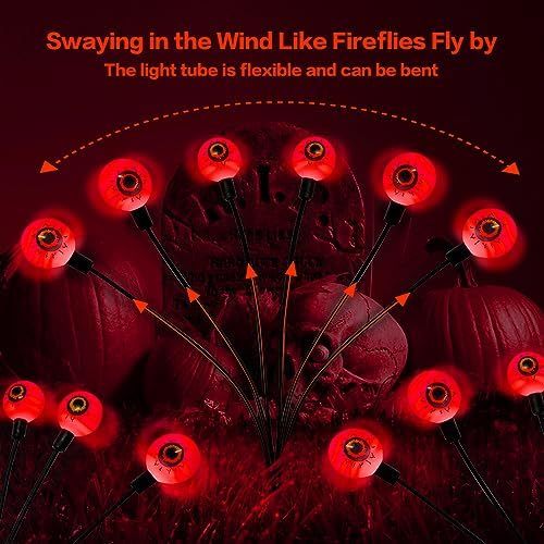 Outdoor Halloween Decorations Solar Spooky Lights-12LED Scary Eyeballs Swaying Firefly Light with Magic Party Garden Decor,Solar Halloween Path Lights for Grave Cemetery,Ghost Decor 2PACK Orange - Image 5