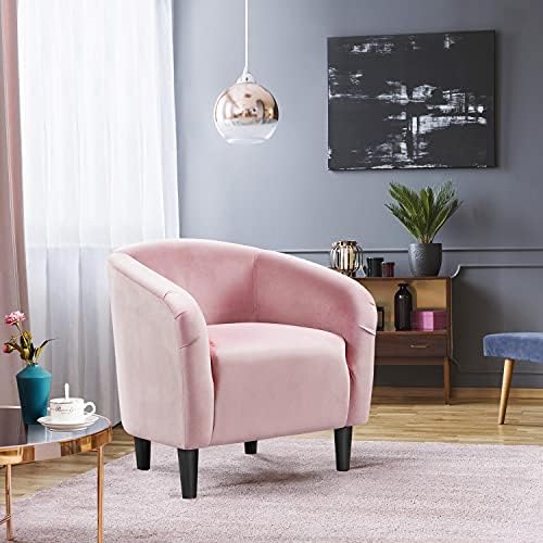 Yaheetech Small 25.5in Wide Velvet Barrel Accent Chair Bedroom, Pink - Image 4
