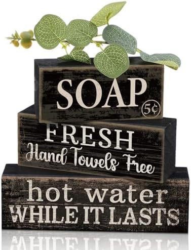 Lineshading 4 Pcs Wooden Bathroom Block Signs, Farmhouse Shelf Decor by Lineshading