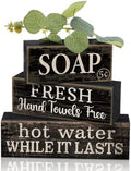 Lineshading 4 Pcs Wooden Bathroom Block Signs, Farmhouse Shelf Decor by Lineshading