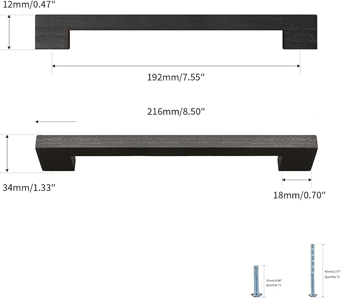 Black Square 7-1/2in 8 pcs Wooden Drawer Pulls Handle pulls for cabinets Kitchen Cabinet Drawer pulls Cabinet Door Pull