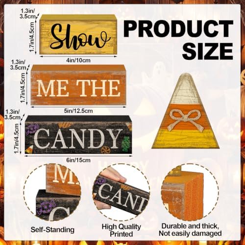 Lineshading 4 Pcs Halloween Table Decoration Candy Corn Wooden Stacked Sign - Image 3