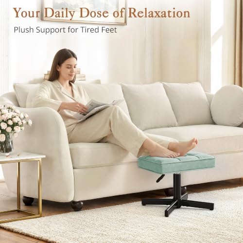 LUE BONA Adjustable Vanity Stool, 15''-19.5'' Foot Rest Under Desk, 360° Swivel Vanity Chair for Makeup Room, Green Upholstered Faux Leather Ottoman for Bathroom & Living Room, 300lbs - Image 5