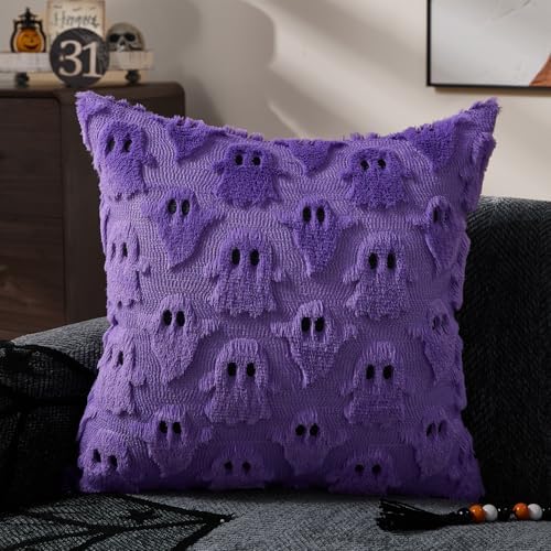 DFXSZ Halloween Pillow Covers 20x20 inch 2Pcs Purple Ghost Halloween Decor - Image 3
