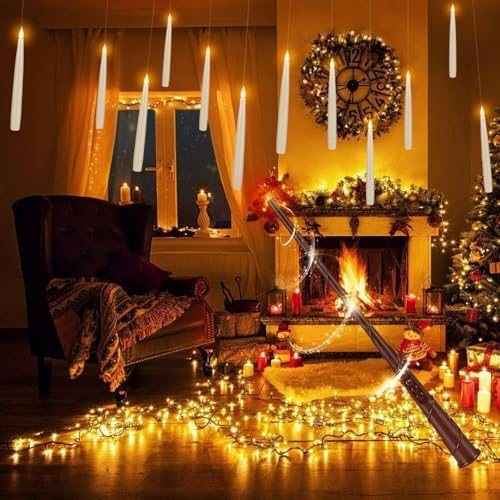 YOROXRG 24 Pack Halloween LED Magic Hanging Floating Candles, Taper Flickering Flameless with 2 Magic Wands - Candle Set for Halloween, Christmas, Weddings, Birthdays & Fantasy Ambiance... - Image 3