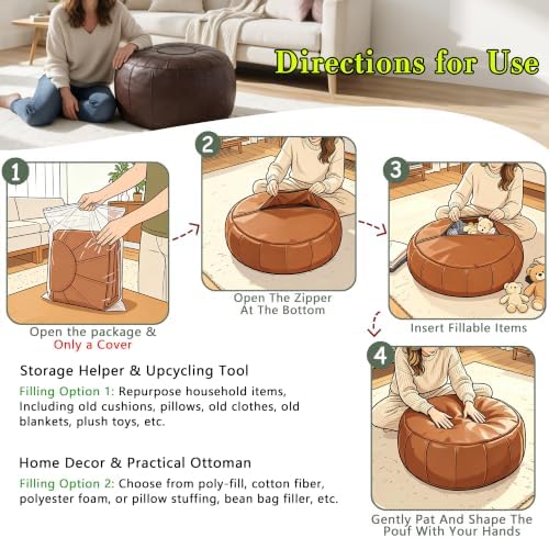 Thgonwid Unstuffed Moroccan Ottoman Pouf Cover, Ottoman Footstool Storage Solution, Bean Bag Chair, Foot Rest, Deep Coffee - Image 4