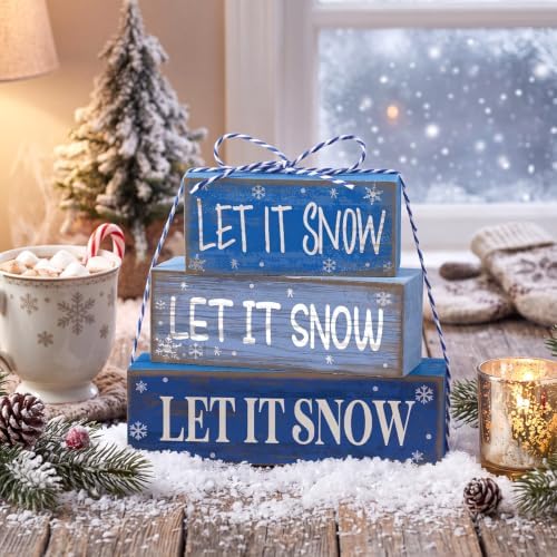 Lineshading 4 Pcs Christmas Table Decor - Blue Let It Snow Winter Decor - Image 2