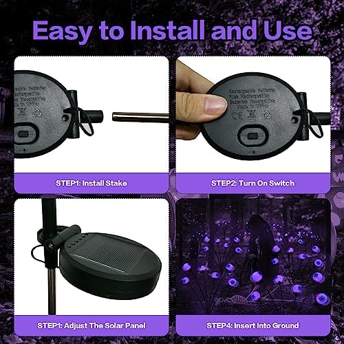 2PACK Scary Eyeballs Solar Garden Light Halloween Decorations Outdoor,Swaying Firefly with 12LED Purple Spooky Eyes Lights-Waterproof Ornaments Solar Halloween Lights for Lawn, Patio, Party Decor - Image 7