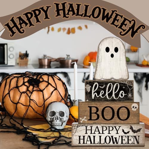 Lineshading 4 Pcs Halloween Table Decor Surprised Ghost Tiered Tray Decor - Image 3