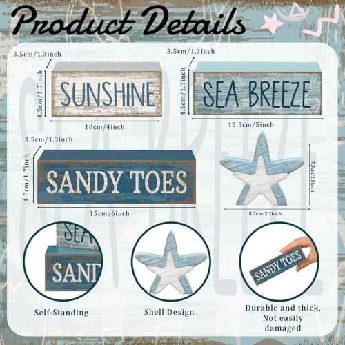 Lineshading 4 Pcs Coastal Christmas Table Decor, Wooden Starfish Beach Sign - Image 6