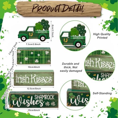 Lineshading 4 Pcs Wooden Shamrock Tiered Tray Decor St Patrick Block Signs - Image 3