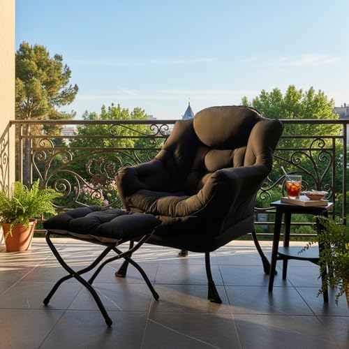 Tiita Lazy Chair with Ottoman, Comfy Reading Accent Chair, Black - Image 3
