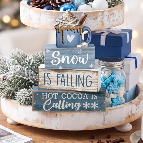 Lineshading 4 Pcs Christmas Table Decor, Blue Winter Wonderland Cocoa Sign - Image 3