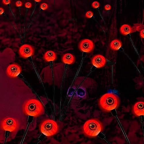 Outdoor Halloween Decorations Solar Spooky Lights-12LED Scary Eyeballs Swaying Firefly Light with Magic Party Garden Decor,Solar Halloween Path Lights for Grave Cemetery,Ghost Decor 2PACK Orange - Image 2