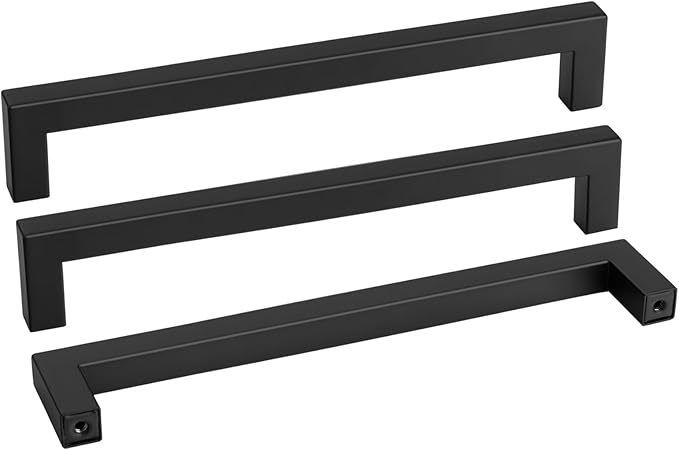 goldenwarm 150 Pack 10 Inch Black Cabinet Handles Matte Black Drawer Pulls Stainless Steel Cabinets Hardware Square Bar Modern for Kitchen Bathroom Cupboard