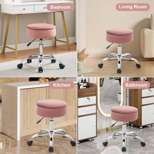 Adjustable Vanity Stool Storage Swivel Rolling Vanity Chair with Wheels - Image 5