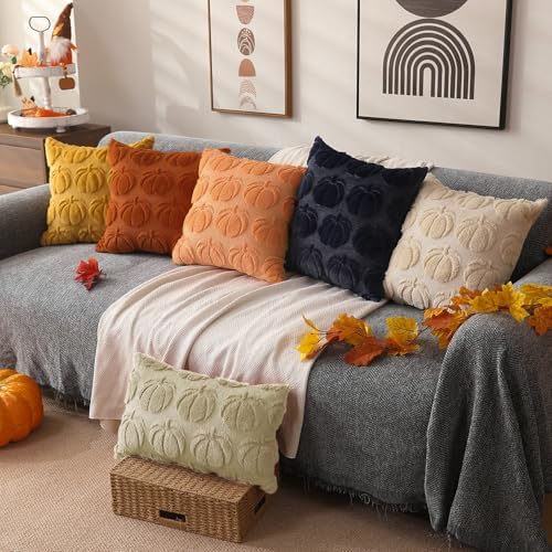 DFXSZ Fall Pillow Covers 12x20 2Pcs Beige Pumpkin Fall Decorations for Home - Image 5