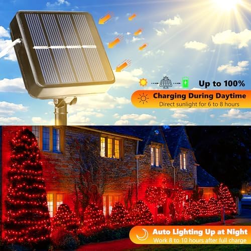 Joomer Solar Fairy Lights, 2-Pack Total 80FT 240LED String Lights, Red - Image 2