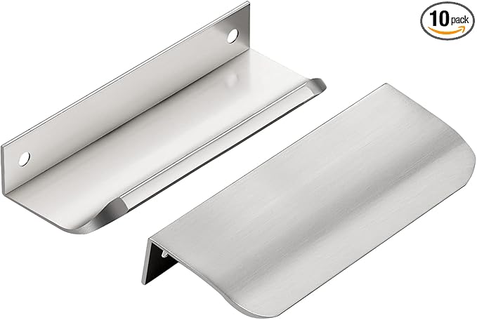 Ravinte Hardware 10 Pack Silver Cabinet Handles, 4 Inch (102mm) Finger Edge Pulls, 3 Inch Hole Center, Finger Pulls for Cabinets