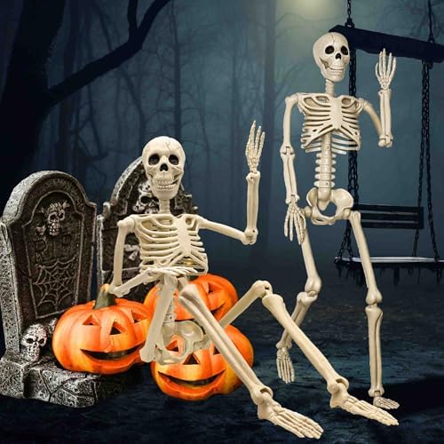 2 Pack 36"Halloween Skeleton - 3 ft Life Size Human Skeleton with Full Body Posable Joints Plastic Skeleton for Halloween Skeletons Decor Yard Patio Lawn Garden Skeleton Props Spooky Party Decoration - Image 2