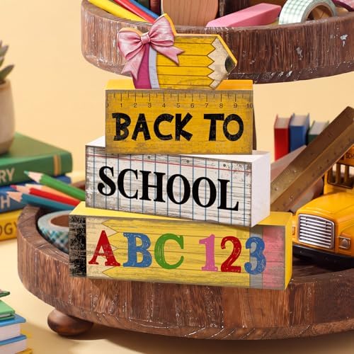 Lineshading 4 Pcs Back To School Table Decorations Wooden Pencil Blocks - Image 3